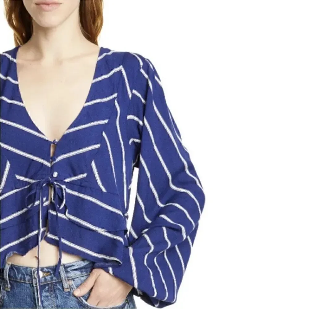 Free People Samifran Crop Flowy Blouse/Cardigan